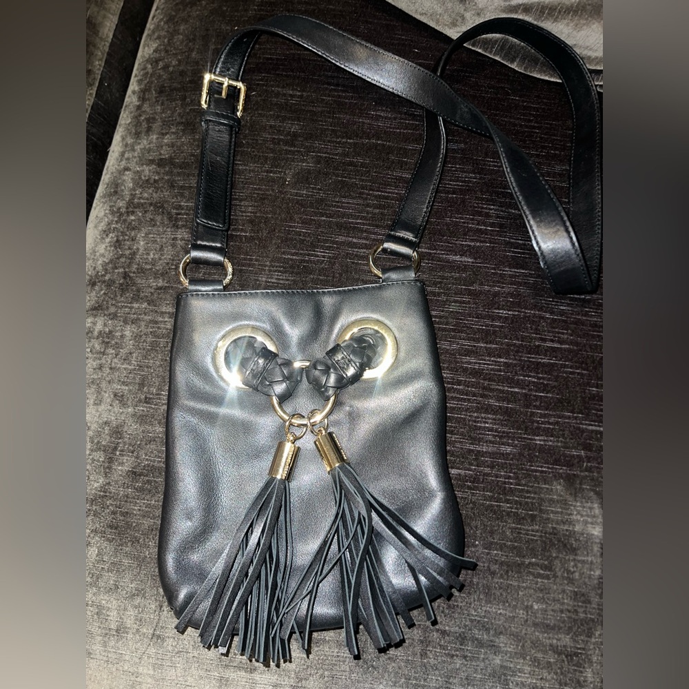 Black Crossbody Bag with Gold Accents